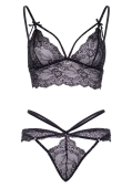 Еротичний комплект зі стрепами та стразами Leg Avenue Ready Or Not L Black, бра + стрінги