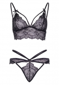 Еротичний комплект зі стрепами та стразами Leg Avenue Ready Or Not M Black, бра + стрінги