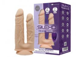 Подвійний фалоімітатор з вібрацією SilexD Double Gusto Vibro Flesh (Model 1 size 8" & 7") + LRS, діаметр 4,5 см та 3,7 см