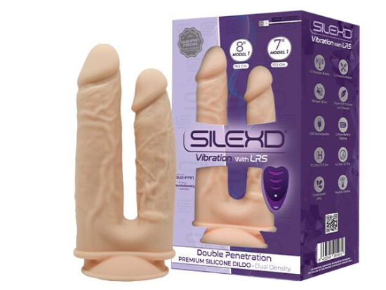 Подвійний фалоімітатор з вібрацією SilexD Double Gusto Vibro Flesh (Model 1 size 8" & 7") + LRS, діаметр 4,5 см та 3,7 см