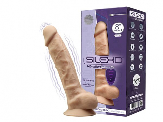 Фалоімітатор з вібрацією SilexD Vetus Vibro Flesh (MODEL 1 size 8in) + LRS, двошаровий, діам. 4,2 см