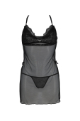 Сорочка Passion DELIENA CHEMISE L/XL black, стрінги із заниженою талією