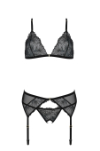 Комплект з відкритим доступом Passion DELIENA SET XXL/XXXL black, ліф, стрінги, пояс для панчіх
