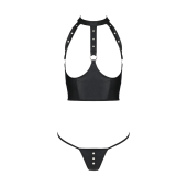 Комплект білизни з відкритими грудьми Passion GENEVIA SET WITH OPEN BRA XXL/XXXL black, корсет, стрі