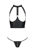 Комплект білизни з відкритими грудьми Passion GENEVIA SET WITH OPEN BRA XXL/XXXL black, корсет, стрі