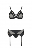Комплект білизни Passion NESSY SET L/XL black, бюстгальтер, пояс для панчіх, стрінги