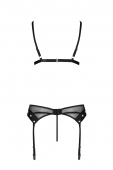 Комплект білизни Passion NESSY SET L/XL black, бюстгальтер, пояс для панчіх, стрінги