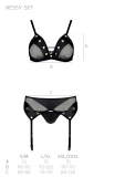 Комплект білизни Passion NESSY SET XXL/XXXL black, бюстгальтер, пояс для панчіх, стрінги