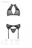 Комплект білизни Passion SATARA SET S/M black, топ, пояс для панчіх, стрінги