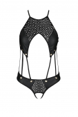 Боді з відкритим доступом Passion TASMINA BODY L/XL black, екошкіра, шнурівки, ажурні мережива