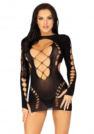 (SALE) Безшовна мінісукня Leg Avenue Long sleeve cut out mini dress One size Black