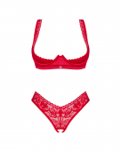 Комплект білизни Obsessive Lacelove cupless 2-pcs set XL/2XL Red, відкритий доступ, відкриті груди