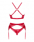 Комплект білизни Obsessive Lacelove cupless 3-pcs set M/L Red, бюстгальтер, стрінги, пояс для панчіх