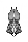 Бодістокінг з імітацією корсетної шнурівки Passion BS094 One Size, black, квітковий візерунок, з дос