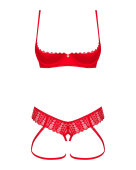 Комплект Obsessive Ingridia 2-pcs crotchless set M/L, червоний, з доступом, відкриті груди