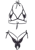 Еротичний комплект з відкритою чашкою Leg Avenue Open cup bra and pearl panty One Size Black