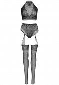 Еротичний комплект Leg Avenue Crop top and garter panty Black, топ, трусики з доступом, панчохи