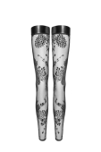 Панчохи Noir Handmade F243 Tulle stockings with patterned flock embroidery - M