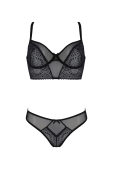 Комплект Passion DROSERA SET black S/M, сітка+мереживо, бюстьє та трусики танга