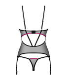Корсет Obsessive Novenes corset & thong, M/L, прозорий, відкрита спина, стрінги в комплекті