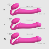 Безремневой страпон с вибрацией Strap-On-Me Vibrating Fuchsia M, диаметр 3,8 см, пульт ДУ, регулируемый