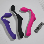 Безремневой страпон с вибрацией Strap-On-Me Vibrating Fuchsia XL, диам. 4,7см, пульт ДУ, регулируемый