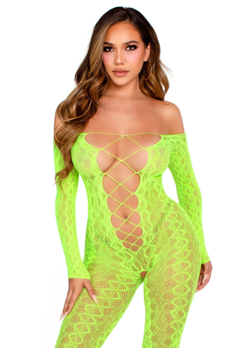Бодистокинг Leg Avenue Crotchless Footless Lingerie Bodystocking One Size Neon Green