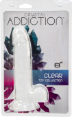 Прозрачный фаллоимитатор на присоске ADDICTION — Clear Dildo with Balls 8″, вибропуля в подарок