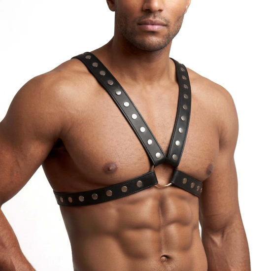 Мужская портупея Art of Sex - Spartacus, натуральная кожа, цвет черный, размер L-2XL