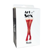 Чулки в мелкую сетку с лакированной коронкой Art of Sex - Rose, цвет красный, L