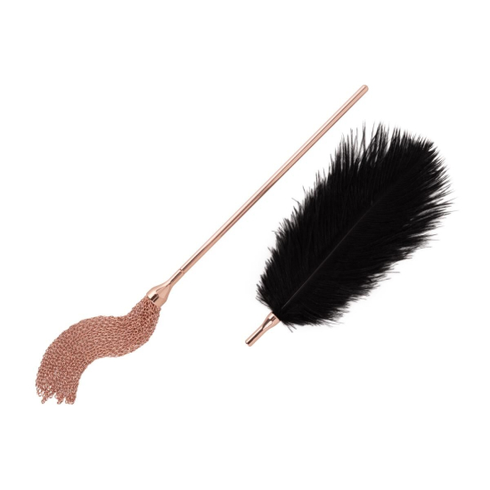 Щекоталка с металлическим флоггером Rosy Gold - Feather Tickler & Whip